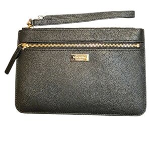 Kate Spade Black Large Saffiano Leather Wristlet Clutch Zipper Bag